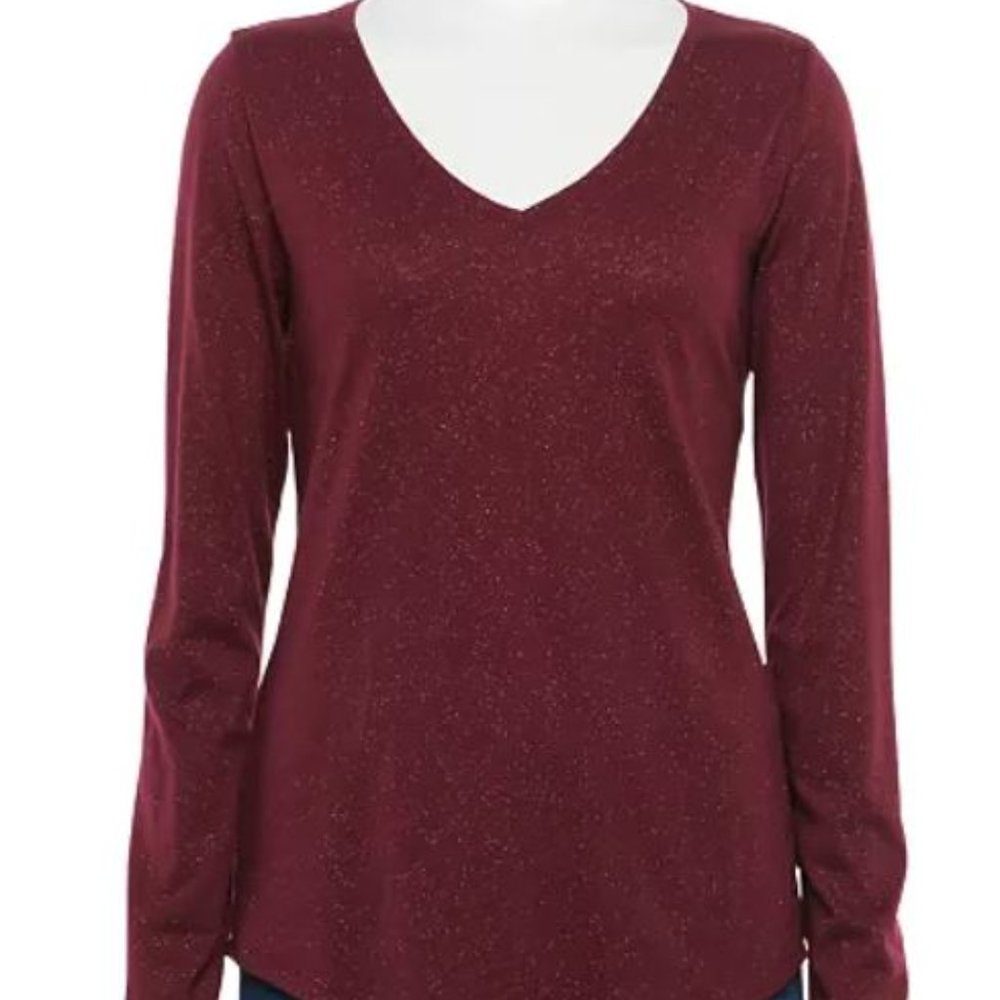 Sonoma Essential V-Neck Long-Sleeved Tee - Maroon